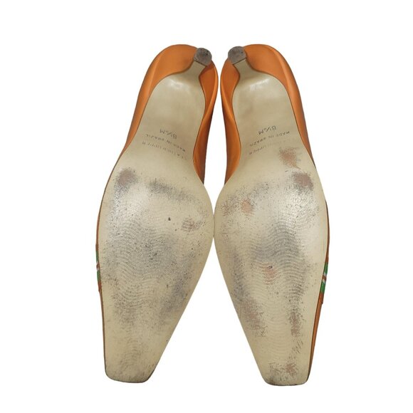 Werner Brazilian Orange Square Toe High Stilleto‎ Leather Heels Pumps Size 8.5 M - Picture 7 of 8